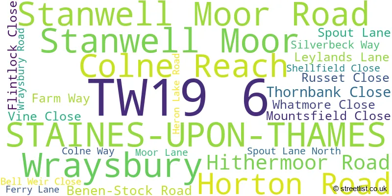 A word cloud for the TW19 6 postcode